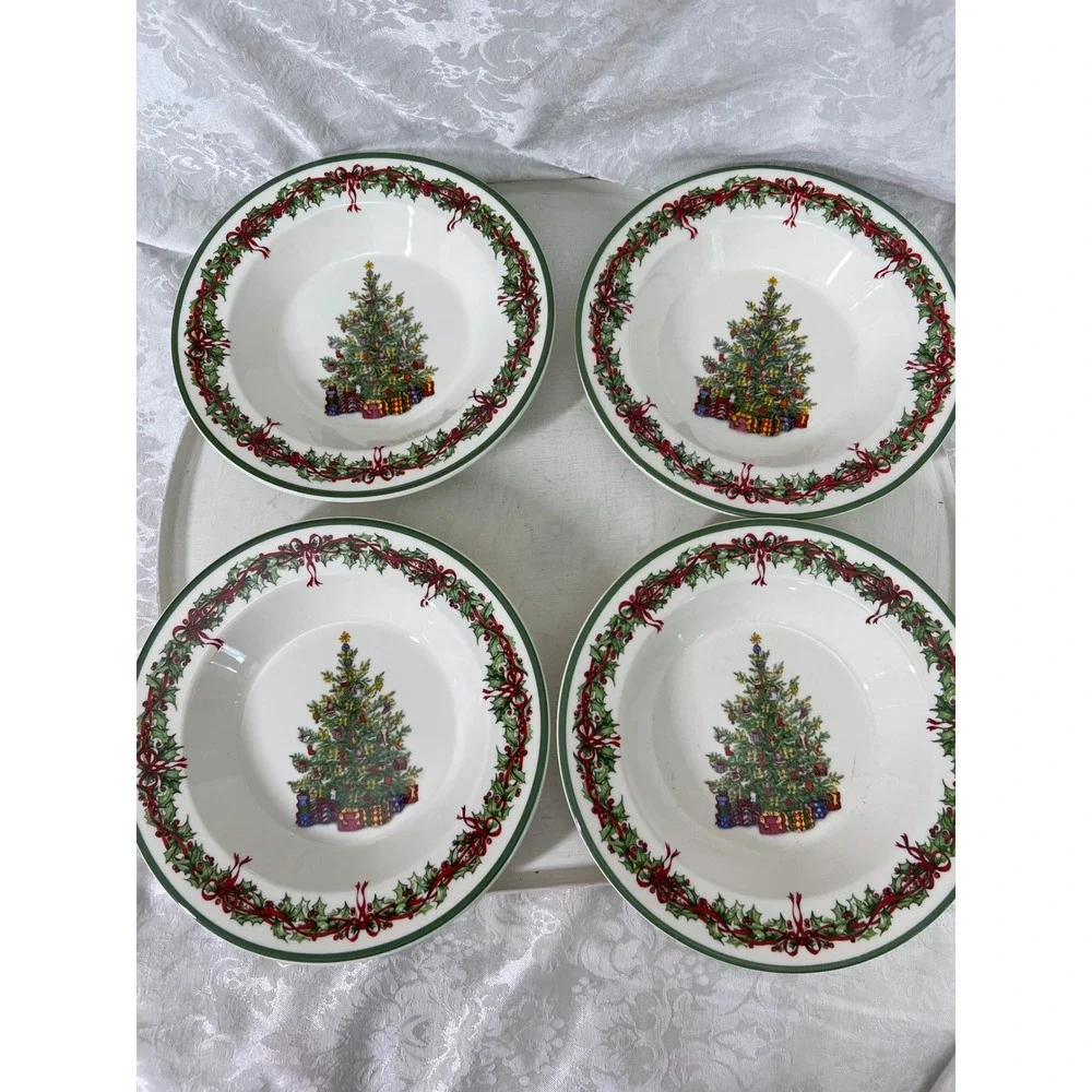 Christopher Radko Traditions Holiday Christmas Tree Soup Bowls Set of 4